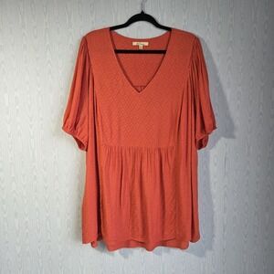 Les Serein Womens 3X Peasant‎ Top Tunic Coral Puff Sleeve Breathable Rayon Boho